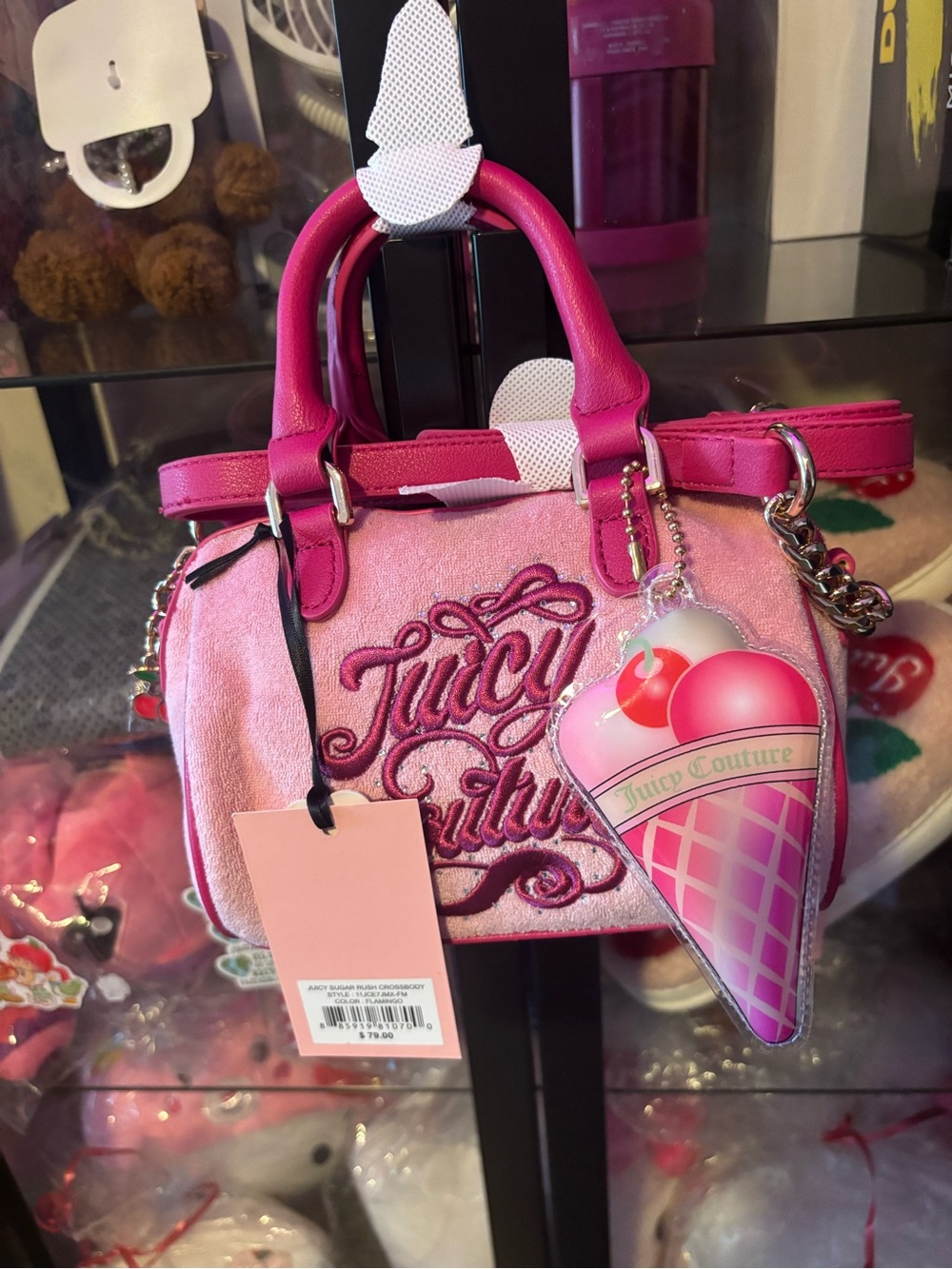 Juicy Couture Hot Pink & Light Pink Mini Satchel with Ice Cream Charm
